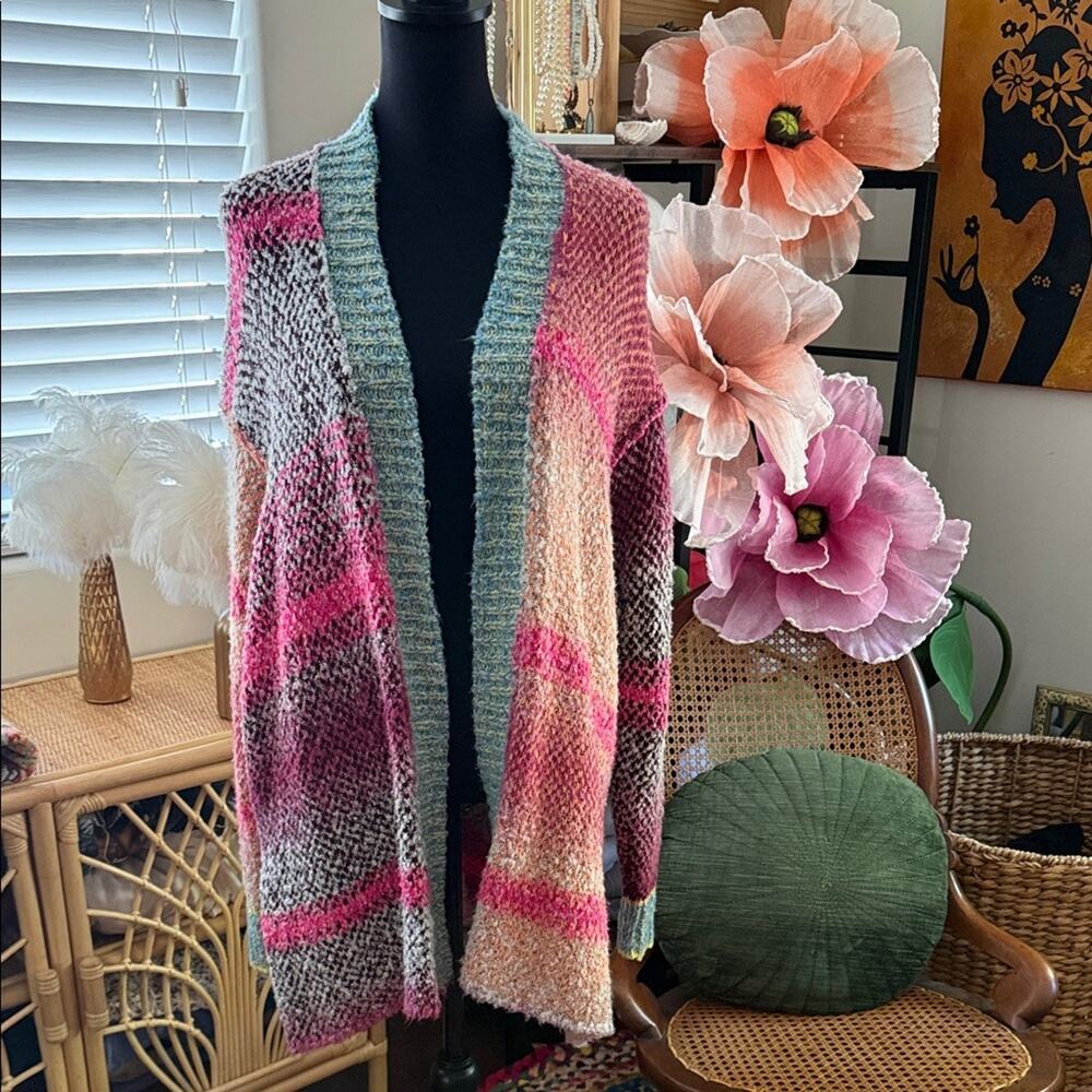 Free People Orchid Cloud Daydreamer Open Front Oversized Boho Knit Cardigan